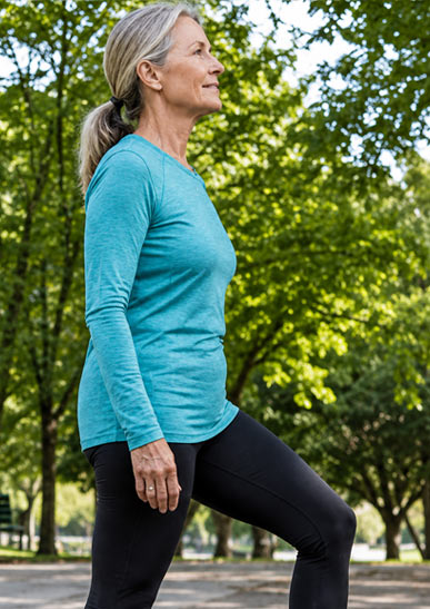 Woman walking confidently in a park